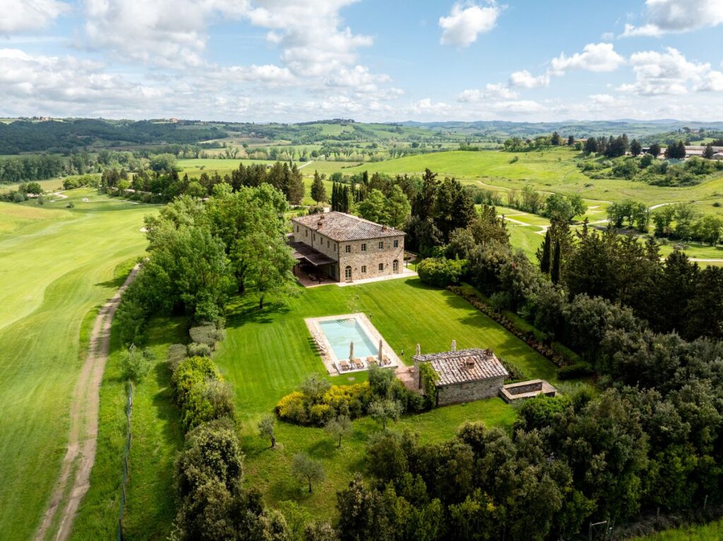 Tuscany landscape, Rolling Tuscan hills viewed from a private luxury estate, Italy