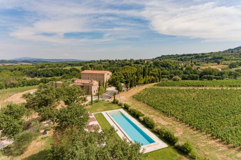 Aerial view of a countryside villa