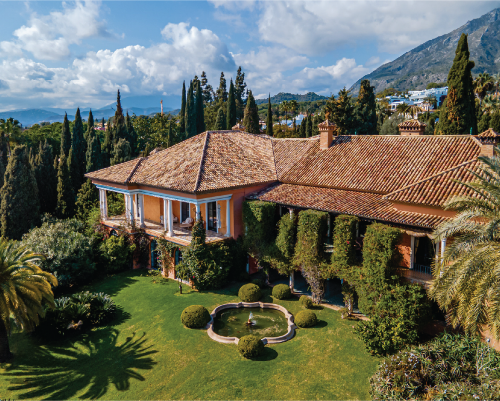 Stunning villa in Costa del Sol with lush gardens with a generous pool terrace and shaded outdoor dining, all within easy reach of the beach club scene along the coast.