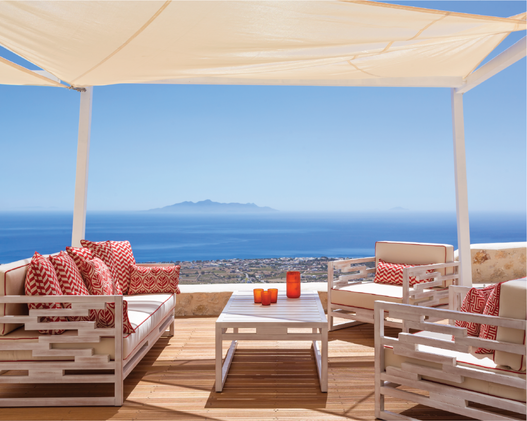Villa in Hydra with lush Mediterranean garden, large patio and top floor dining area, and multiple terraces all offering breathtaking views.